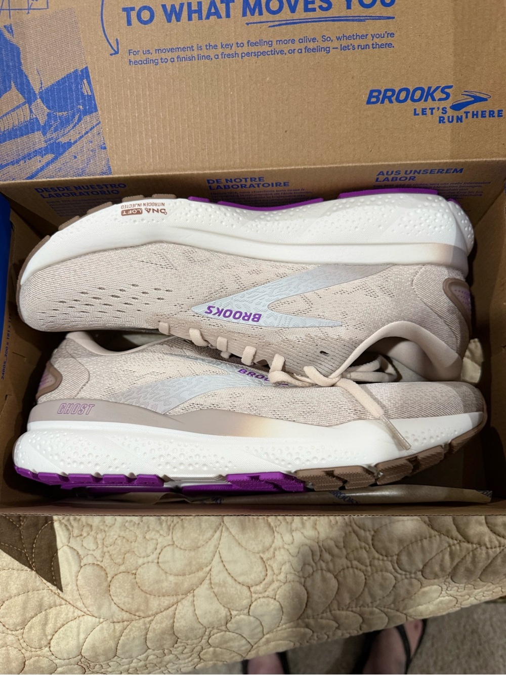 Brooks Women's Ghost 16 running sneakers  almond peach/coconut/purple size 10